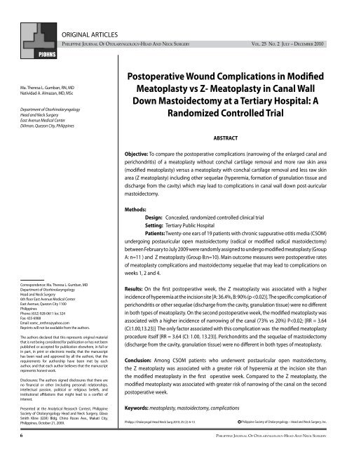 Postoperative Wound Complications in Modified ... - PSO-HNS