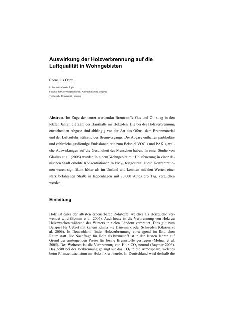 Auswirkung der Holzverbrennung auf die Luftqualität in Wohngebieten