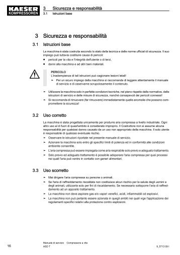Sicurezza e responsabilitÃ  nell' utilizzo dei compressori Kaeser