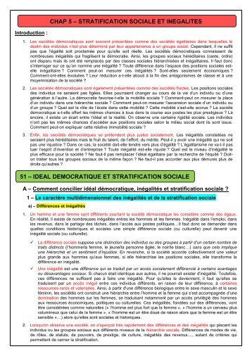 CHAP 5 â STRATIFICATION SOCIALE ET INEGALITES 51 â IDEAL ...