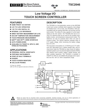 TSC2046: Low Voltage I/O Touch Screen Controller (Rev. B)