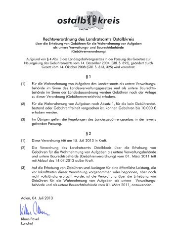 Gebührenverzeichnis zur RVO des Landratsamts Ostalbkreis über ...