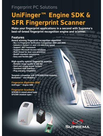 UniFingerâ¢ Engine SDK & SFR Fingerprint Scanner - Suprema