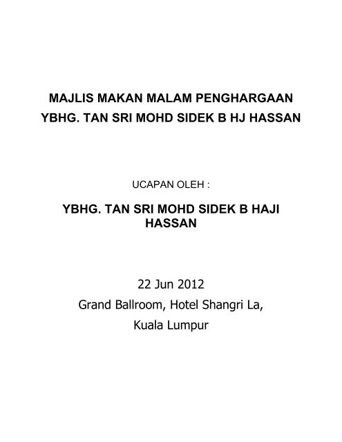 Majlis Makan Malam Penghargaan Ybhg Tan Sri Mohd Jabatan