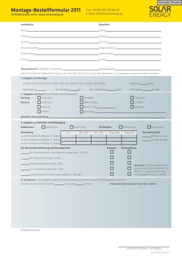 Montage-Bestellformular 2011 - SEG Solar Energy GmbH