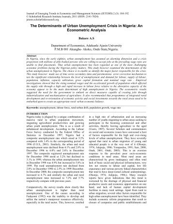 The Determinants of Urban Unemployment Crisis in Nigeria: An ...