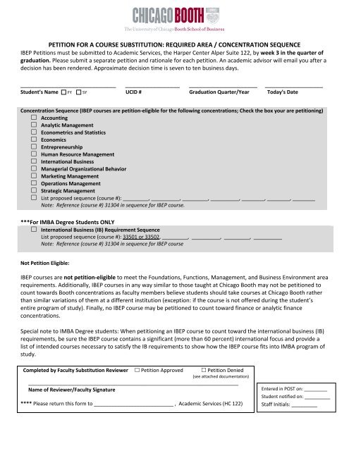 petition for a course substitution: required area / concentration ...