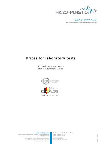 Prices for laboratory tests - AKRO-PLASTIC GmbH