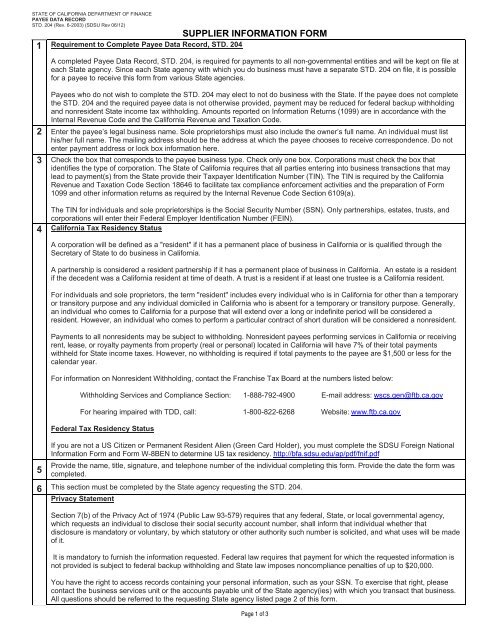 Supplier Information Form [PDF] - SDSU