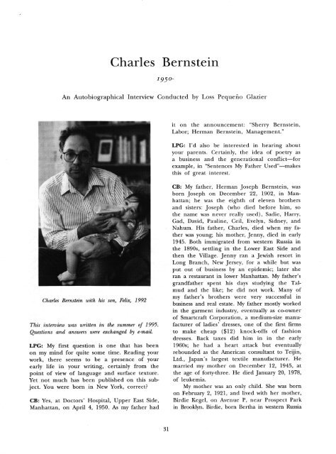 Charles Bernstein - The Center for Programs in Contemporary Writing