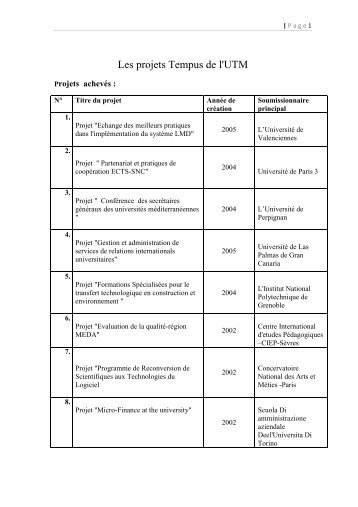 Les projets Tempus de l'UTM