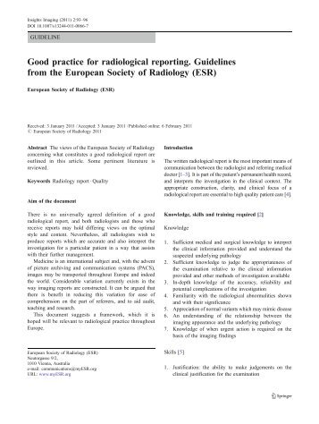 Good practice for radiological reporting. Guidelines ... - myESR.org