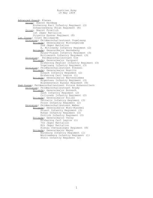 Austrian Army, 19 May 1809 - CGSC