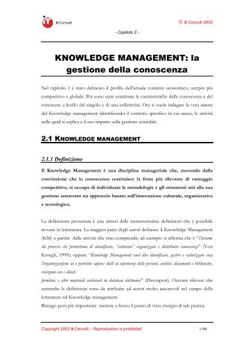 Capitolo 2: Knowledge Management - La gestione della ... - It Consult