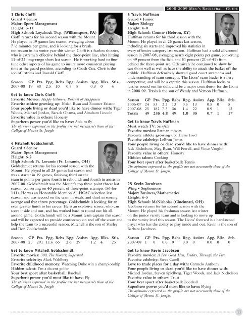 2008-2009 RETURNING PLAYERS' PROFILES - MSJ Lions Athletics