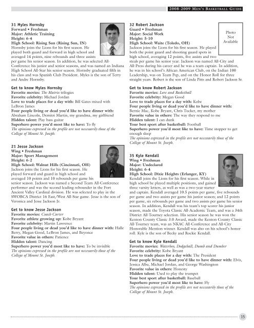 2008-2009 RETURNING PLAYERS' PROFILES - MSJ Lions Athletics