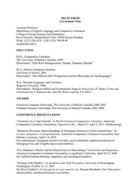 Mela Z Erga N Curriculum Vitae Assistant Professor English Mela Z Erga N Curriculum Vitae Assistant Professor English