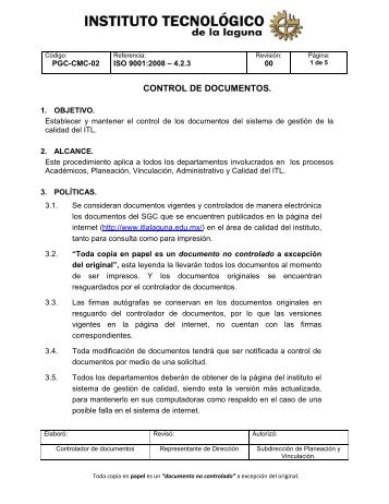 Control de Documentos - Instituto TecnÃ³logico de La Laguna - DGEST