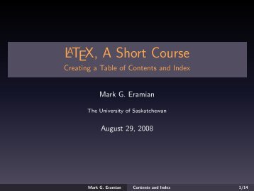 LaTeX, A Short Course - Creating a Table of Contents and Index