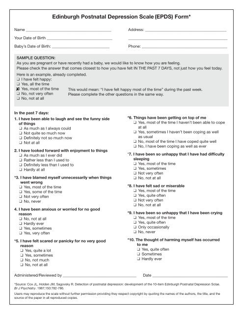 Edinburgh Postnatal Depression Scale Versi Indonesia The Edinburgh 