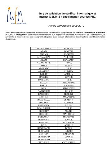 Jury de validation du certificat informatique et internet (C2i ... - IUFM