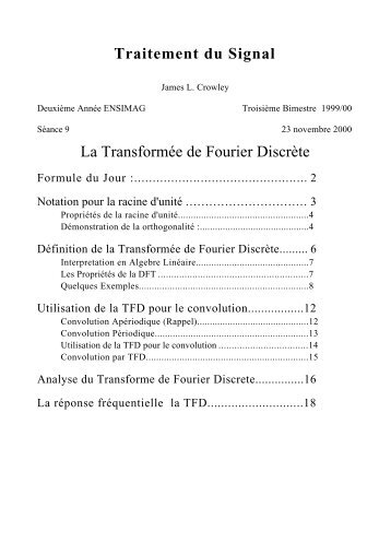 Traitement du Signal La TransformÃ©e de Fourier DiscrÃ¨te - PRIMA