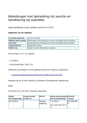 Beleidsregel met betrekking tot sanctie en ... - Provincie Drenthe