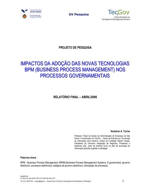 impactos da adoÃ§Ã£o das novas tecnologias bpm ... - GVpesquisa