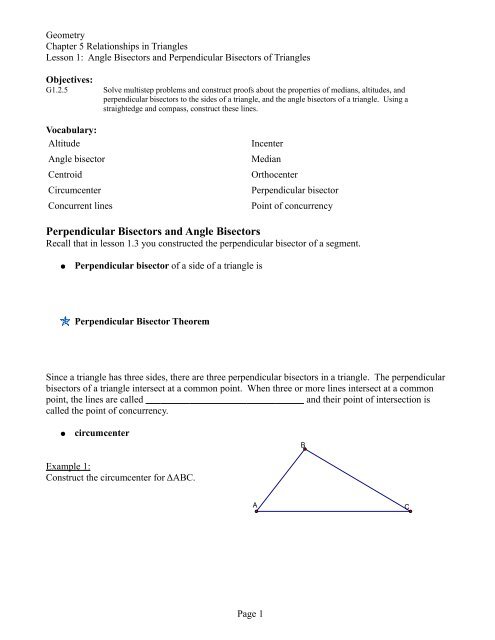 Perpendicular Bisectors and Angle Bisectors - Mattawan