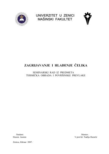 zagrijavanje i hlaÄenje Äelika - MaÅ¡inski fakultet u Zenici ...