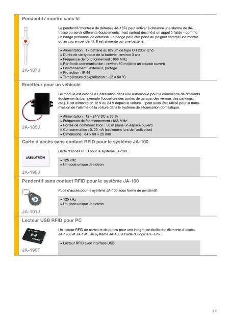 Jablotron JA-100 Catalogue produits - ALARME DIRECT