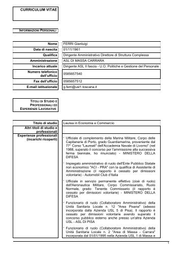 curriculum vitae - Sito Web Asl 1 - Pannello di Controllo