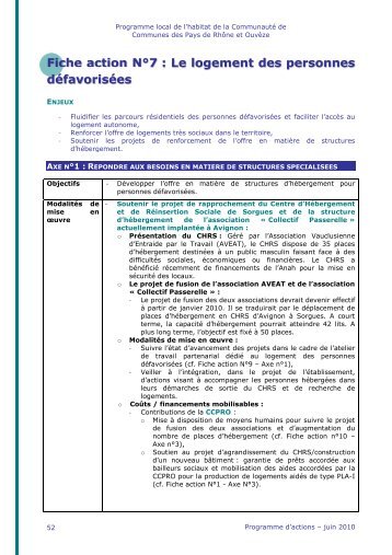 Fiche action 7 - Le logement des personnes dÃ©favorisÃ©es - CCPRO