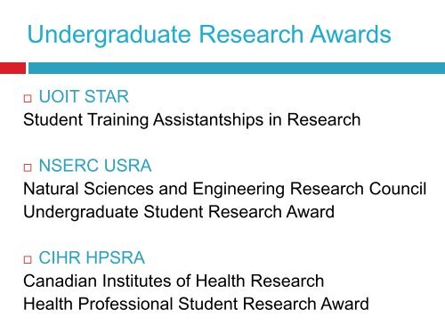 NSERC USRA Undergraduate Student Research Award