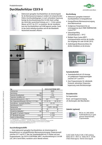 Durchlauferhitzer CEX 9-U - Clage GmbH