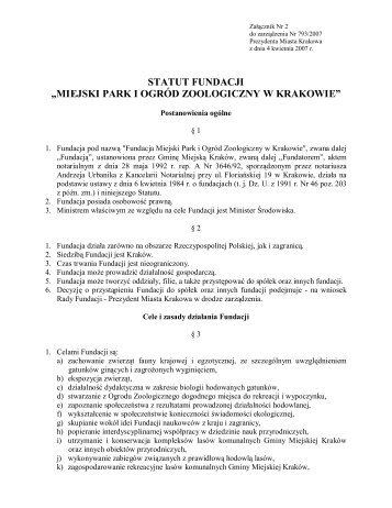 statut fundacji âmiejski park i ogrÃ³d zoologiczny w krakowieâ