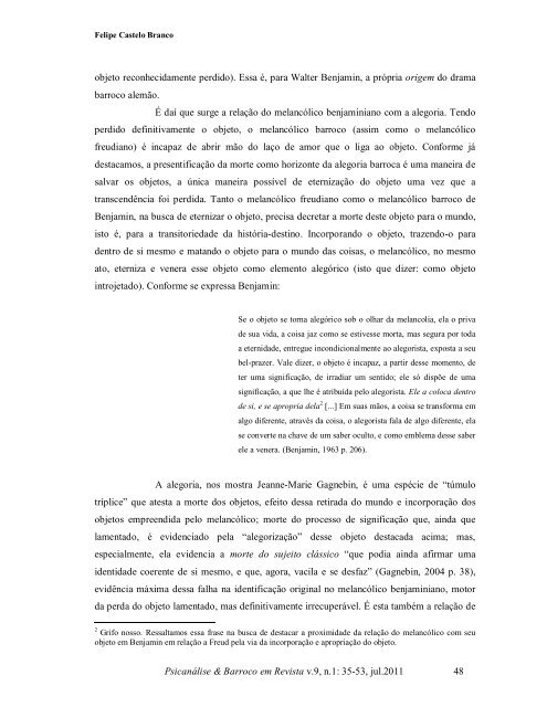 Sobre a melancolia e o Barroco em Walter Benjamin: investigaÃ§Ãµes ...