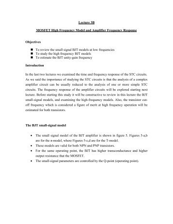 MOSFET High Frequency Model and Amplifier Frequency Response