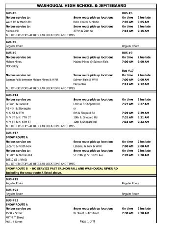 SNOW ROUTES are now posted! - Washougal School District!