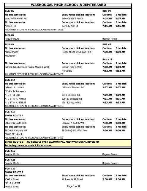 SNOW ROUTES are now posted! - Washougal School District!