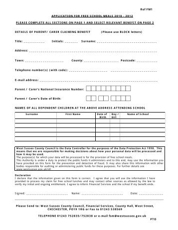 Free School Meals Form