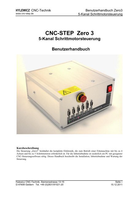 CNC-STEP Zero 3 5-Kanal Schrittmotorsteuerung Benutzerhandbuch