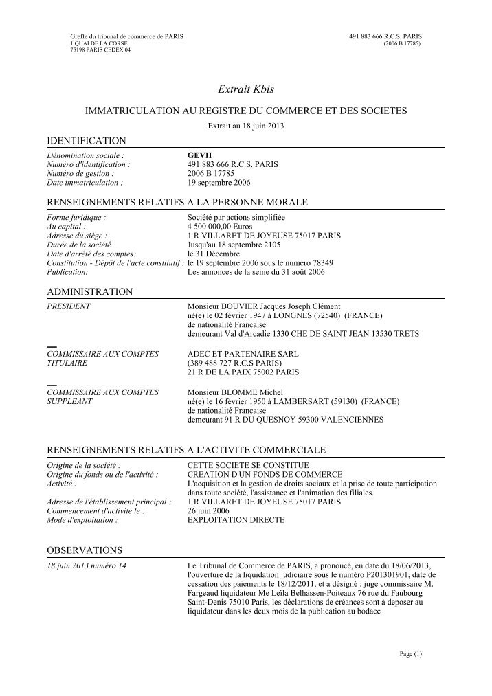 Extrait Du Registre Du Commerce En Anglais