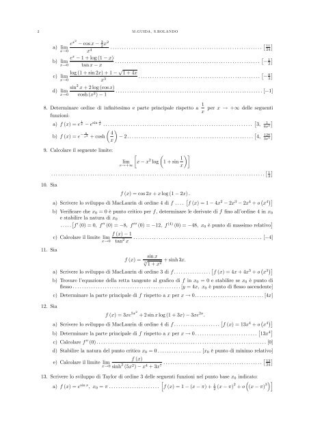 SVILUPPI DI TAYLOR E MACLAURIN / ESERCIZI PROPOSTI