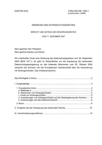 Bericht und Antrag des Regierungsrates an den ... - Datenschutz Zug