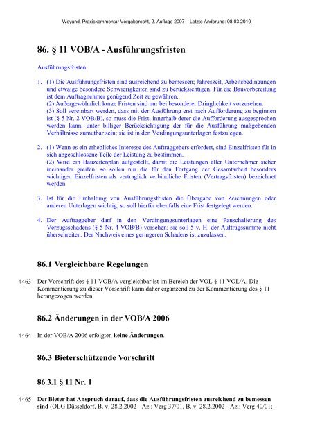 86. § 11 VOB/A - Ausführungsfristen - Oeffentliche Auftraege