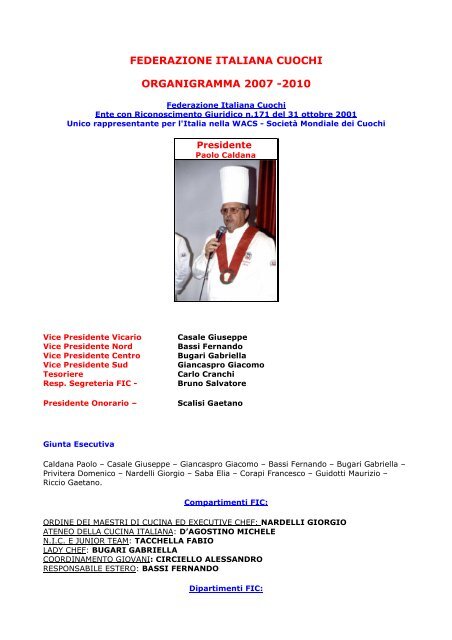organigramma 2007-2010 - Federazione Italiana Cuochi