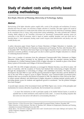 Study of student costs using activity based costing methodology - aair