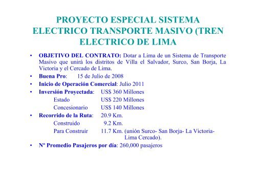 proyecto especial sistema electrico transporte masivo ... - Invermet
