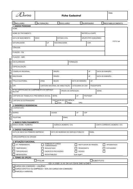 Ficha Cadastral - Antaq